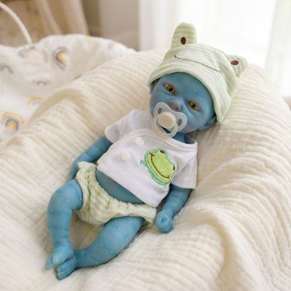 30cm Full Silicone Avatar Baby Girl in Green Frog Outfits