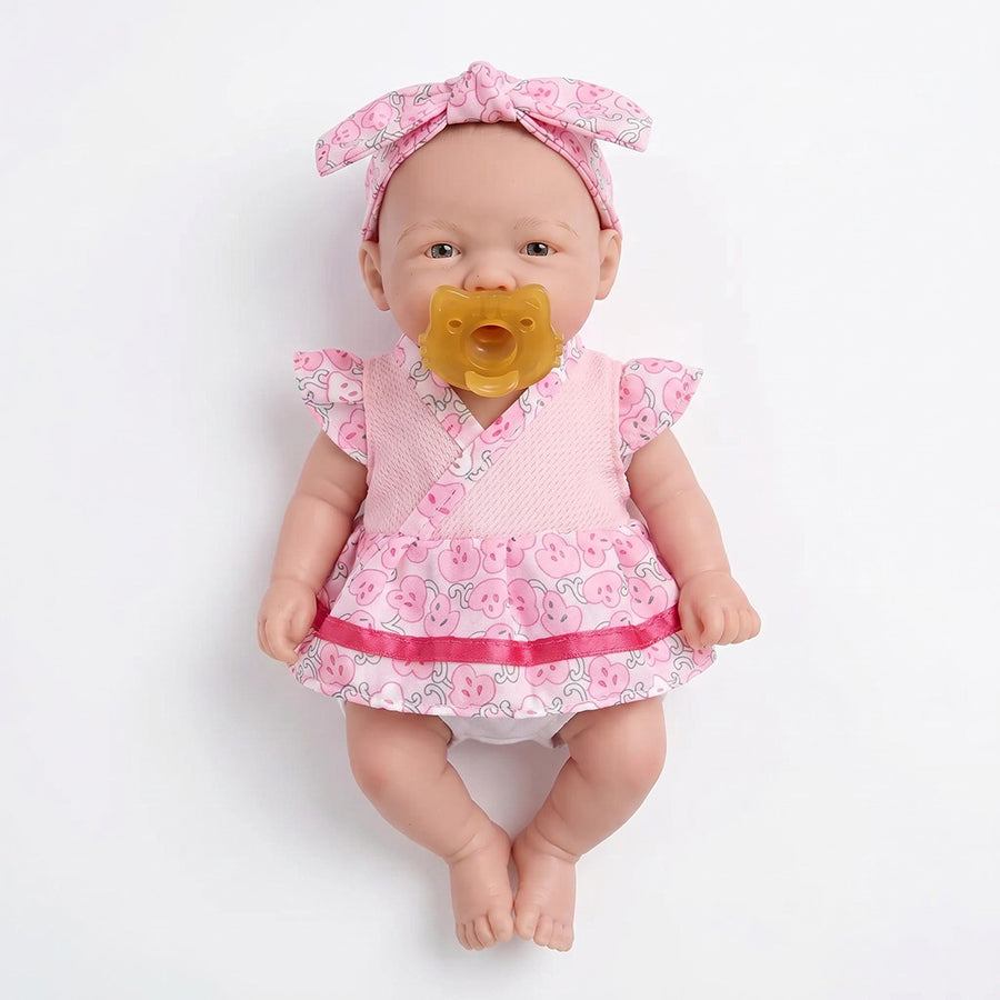 20cm Full Silicone Vivienne Reborn Doll Girl in Pink Floral Dress