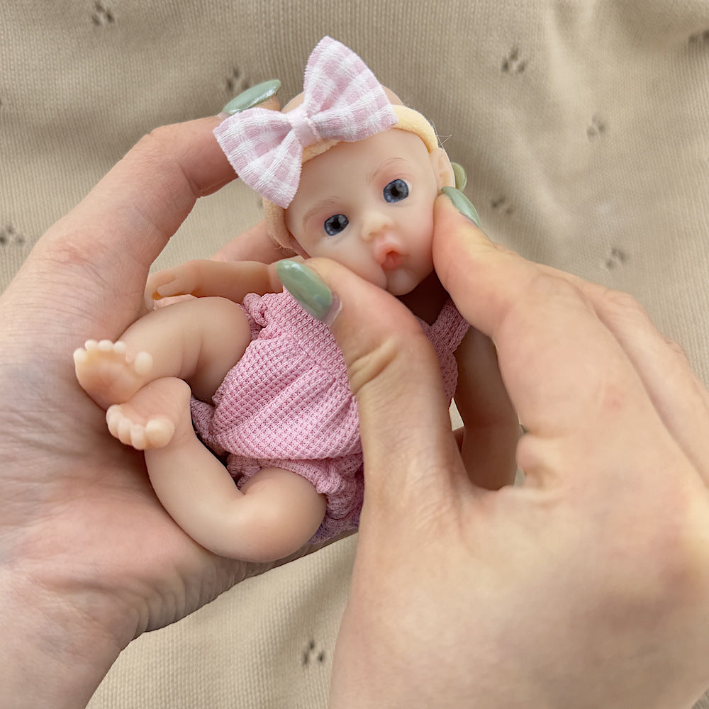 15cm Silicone Meadow Stretchable Mini Reborn Doll in Pink Overalls