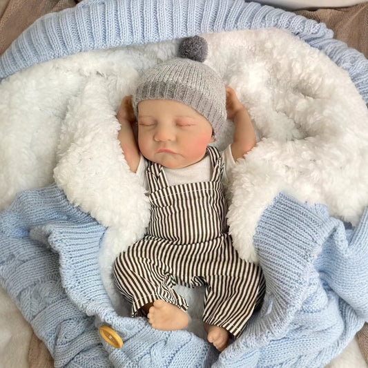 30cm Lifelike Sleeping Mini Reborn Dolls In Stripe Clothes-Levi