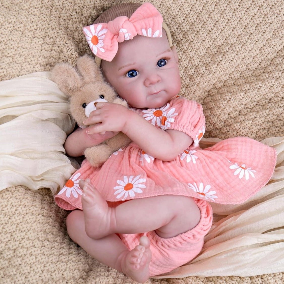 48cm Open Eyes Soft Body Reborn Doll Twins In Daisy Bodysuit-Bettie