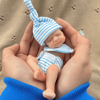 15cm Silicone Closed Eyes Pascale Mini Reborn Doll in Blue Stripes Outfits