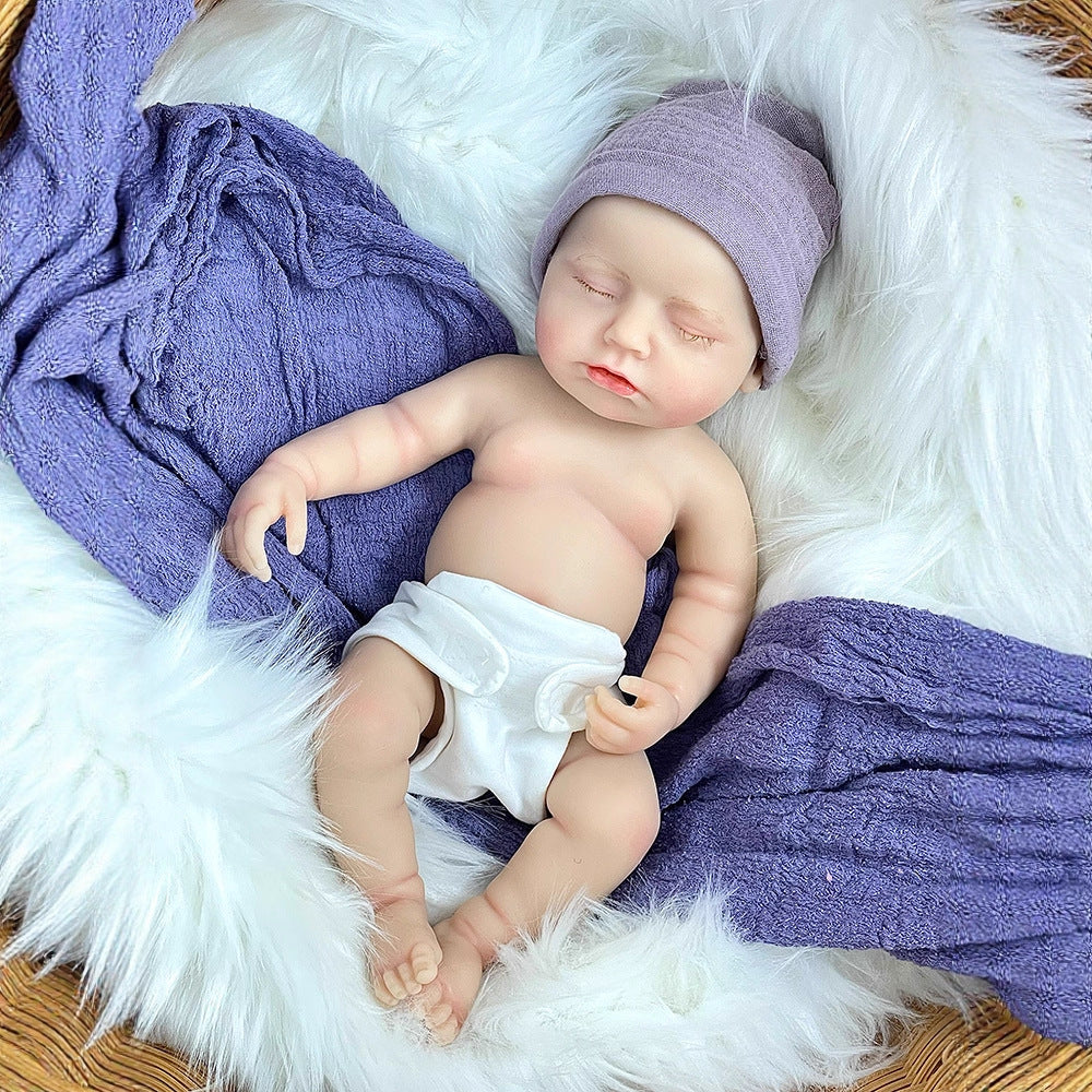 30cm Lifelike Full Silicone Asleep Reborn Doll In Purple Clothes