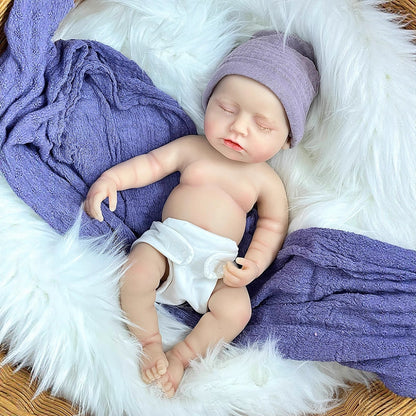 30cm Lifelike Full Silicone Asleep Reborn Doll In Purple Clothes