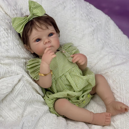 45cm Lifelike Vinyl Body Short Hair Bettie Reborn Baby Girl in Green Clothes