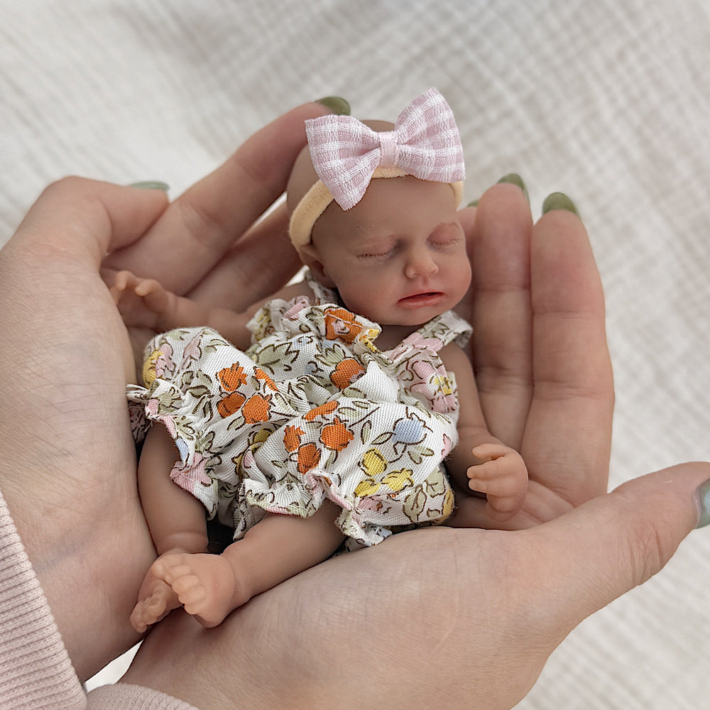 15cm Silicone Dark Skin Loulou Mini Reborn Doll in Floral Outfits