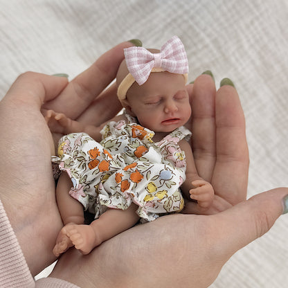 15cm Silicone Dark Skin Loulou Mini Reborn Doll in Floral Outfits