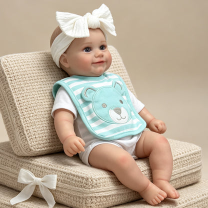50cm Lifelike Open Eyes Smile Maddie Reborn Baby Girl With Blue Stripes Bib