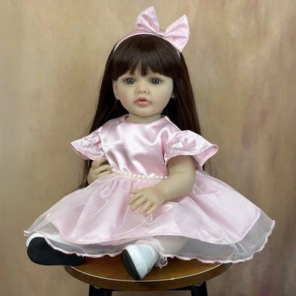 55cm Lifelike Long Hair Betty Reborn Baby Girl In Pink Dress