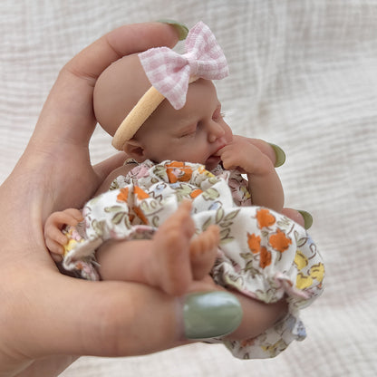15cm Silicone Dark Skin Loulou Mini Reborn Doll in Floral Outfits