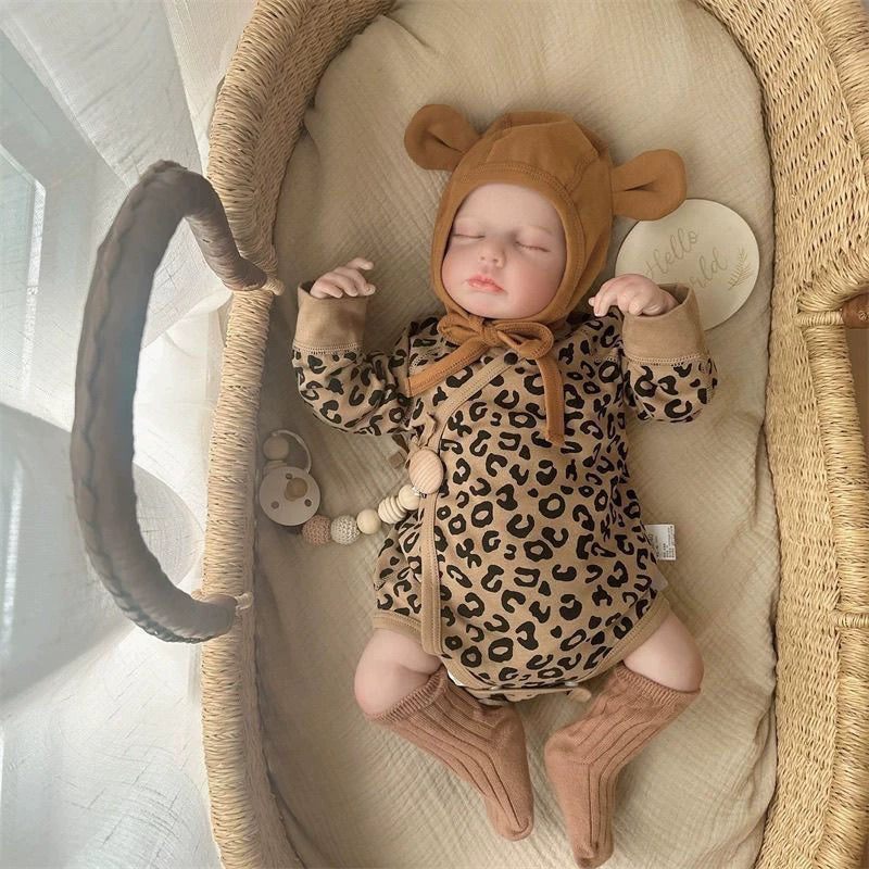 20 Inches Cute Closed Eyes Reborn Doll Loulou in Leopard Print clothes