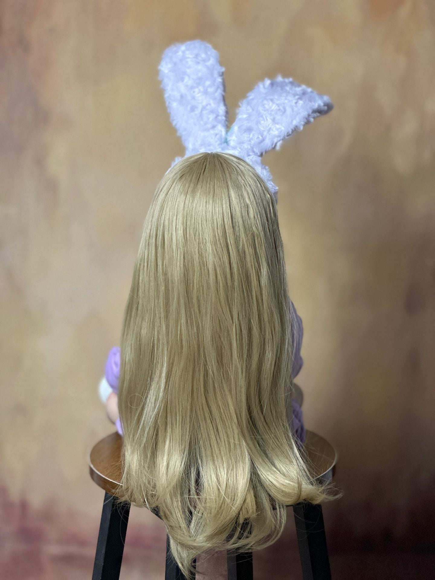 55cm Open Eyes Long Hair Reborn Baby Girl In Purple Clothes and bunny ear headband-Betty