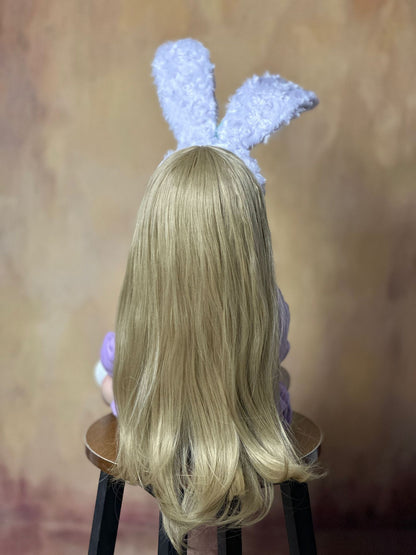 55cm Open Eyes Long Hair Reborn Baby Girl In Purple Clothes and bunny ear headband-Betty