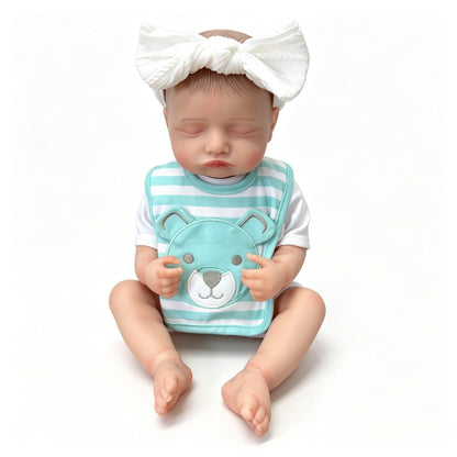 20 Inches Lifelike Closed Eyes Rosalie Reborn Doll Girl With Blue Stripes Bib
