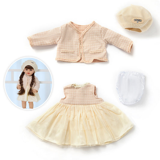Plaid Hat, Coat and Dress 4-Piece Set for 22 Inches/55cm Reborn Dolls