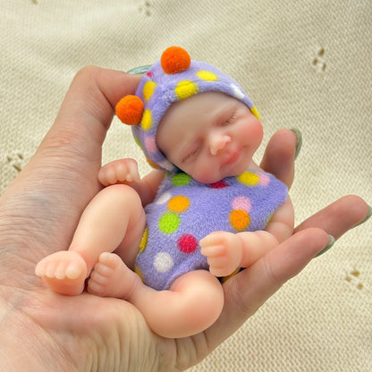 15cm Silicone Closed Eyes Pascale Mini Reborn Doll in Purple Polk Dot Outfits