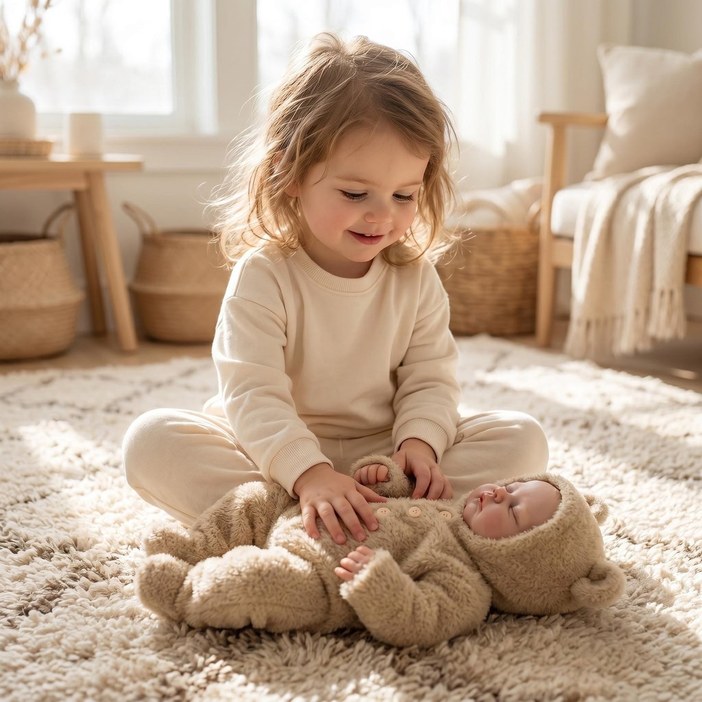 48cm Soft Body Sleeping Pickle Reborn Doll In Camel Plush Jumpsuit