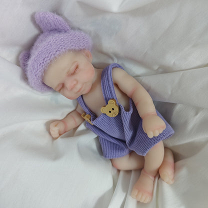 6 Inch Closed Eyes Silicone Mini Reborn Doll Girl Pascale In Bear Overalls