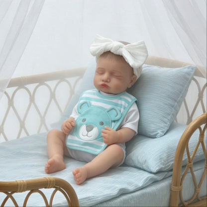 20 Inches Lifelike Closed Eyes Rosalie Reborn Doll Girl With Blue Stripes Bib