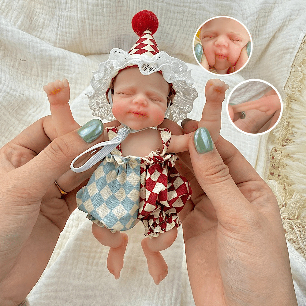 15cm Silicone Closed Eyes Pascale Mini Reborn Doll in clown costume