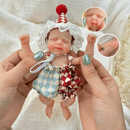 15cm Silicone Closed Eyes Pascale Mini Reborn Doll in clown costume