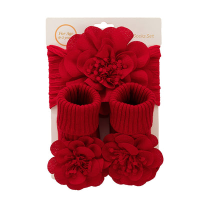 Chiffon Floral Headband sand Socks 2-piece Set for 17-24 Inches Dolls