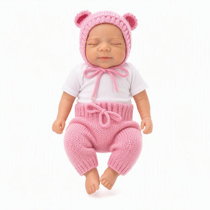 45cm Silicone Stretchable Openable Mouth Pascale Reborn Baby Girl In Pink Knitted Bodysuits