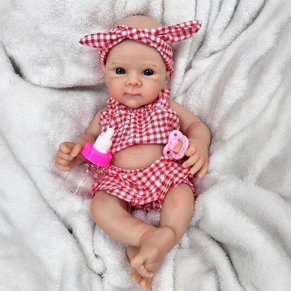 30cm Soft Full Silicone Blue Eyes Reborn Doll Girl In Red plaid clothes- Bettie