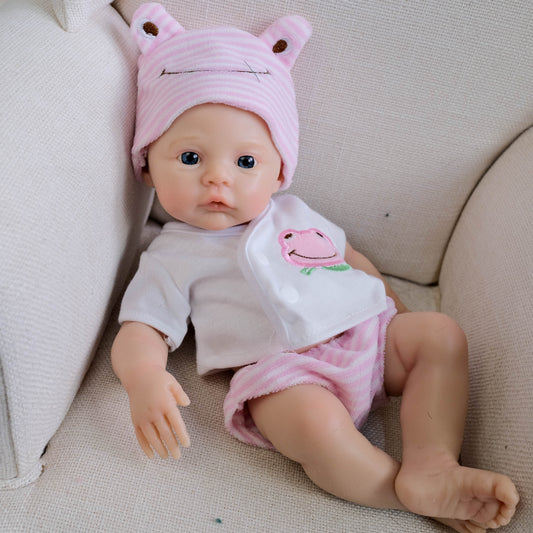 30cm Soft Full Silicone Blue Eyes Meadow Reborn Baby Girl In Pink Clothes