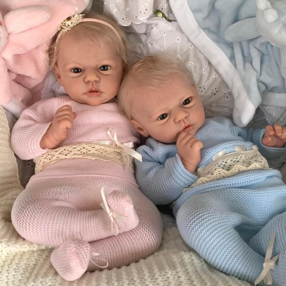 19 Inches Twins Reborn Dolls With Open Eyes And Short Blonde Hair
