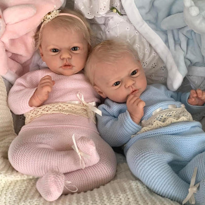 19 Inches Twins Reborn Dolls With Open Eyes And Short Blonde Hair