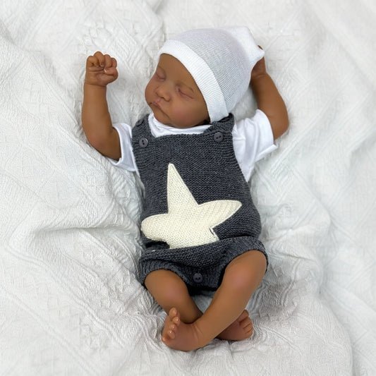 45cm Perry Closed Eyes Dark Skin Soft Body Reborn Baby Levi