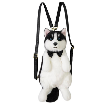 Adorable Handmade Lifelike Plush Husky Puppy Backpack