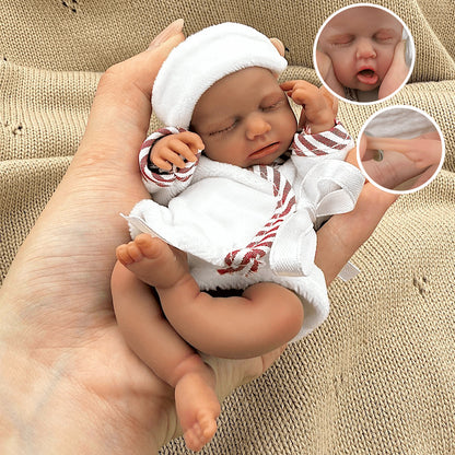 15cm Silicone Dark Skin Loulou Mini Reborn Doll in White Bathrobe