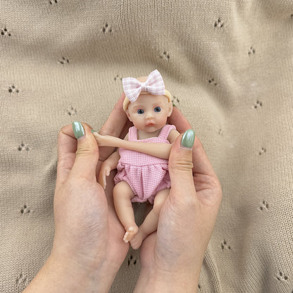 15cm Silicone Meadow Stretchable Mini Reborn Doll in Pink Overalls