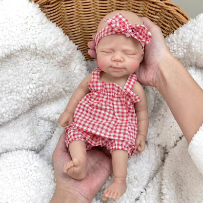 30cm Openable Mouth Silicone Pascale Reborn Doll Girl In Red Plaid Clothes