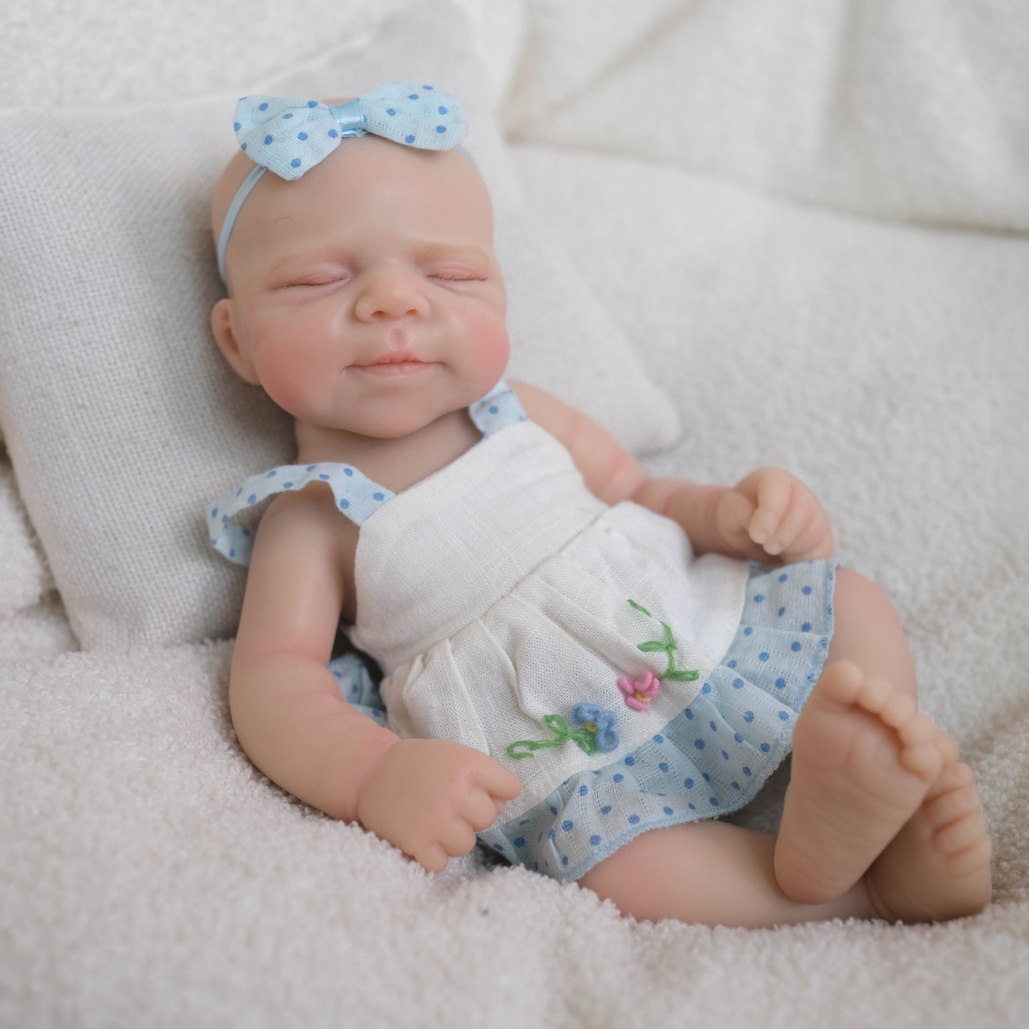 20cm Full Silicone Pascale Reborn Baby Girl In Blue Dress