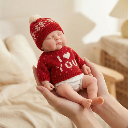 30cm Full Silicone Asleep Reborn Doll Girl Peaches in Red Sweater