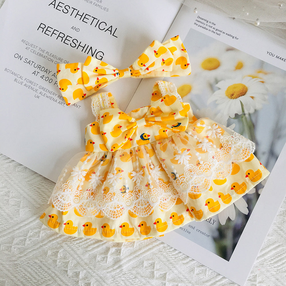 Cute Lace Floral Dress and Hair Clip 2-Piece Set for 30cm Dolls