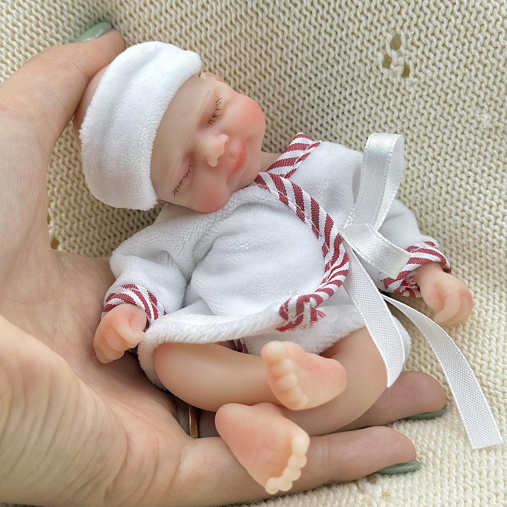 15cm Silicone Closed Eyes Pascale Mini Reborn Doll in White Bathrobe