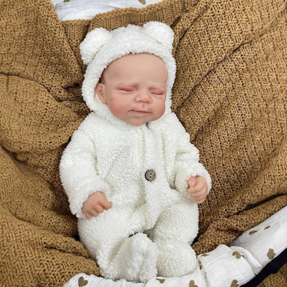 30cm Lifelike Full Silicone Closed Eyes Reborn Doll Pascale In White Plush clothes