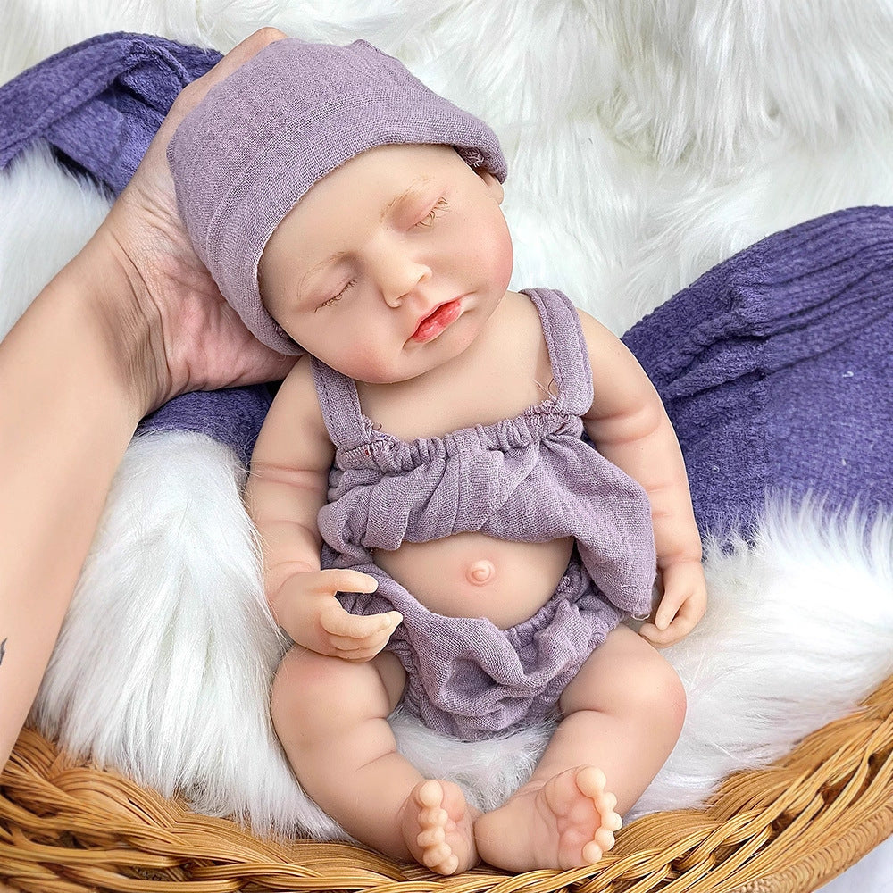 30cm Lifelike Full Silicone Asleep Reborn Doll In Purple Clothes