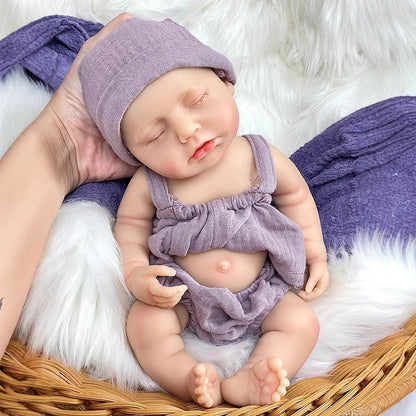 30cm Lifelike Full Silicone Asleep Reborn Doll In Purple Clothes