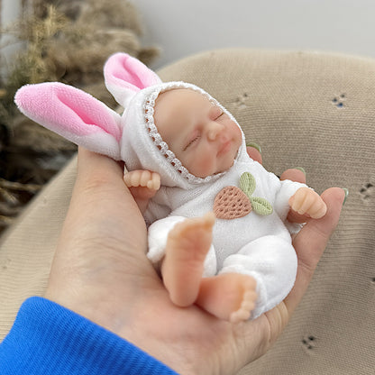 15cm Silicone Closed Eyes Pascale Mini Reborn Doll in White Rabbit Outfits