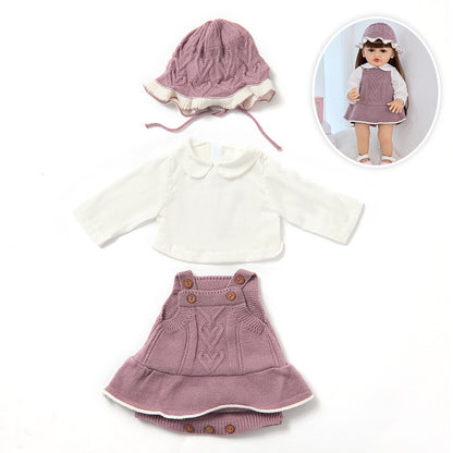 3-Piece Set: Knitted Dress, Top, and Hat for 22 Inches/55cm Reborn Dolls