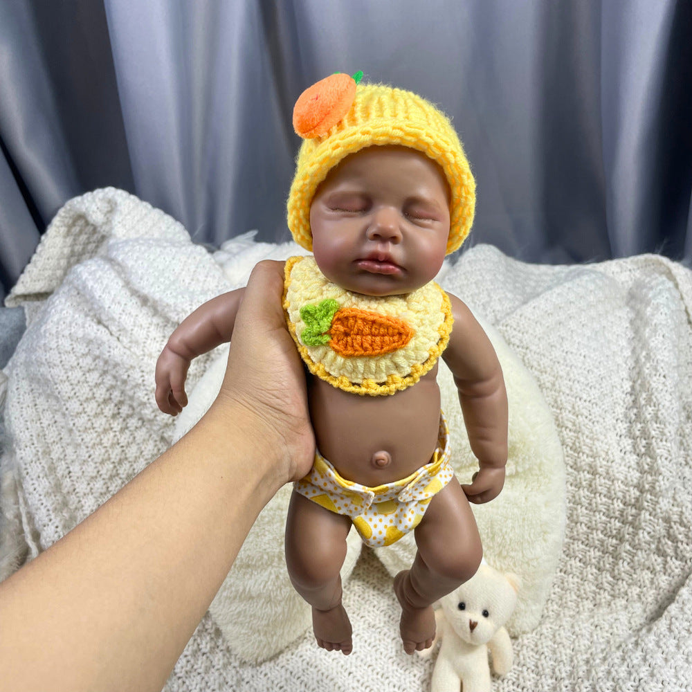 30cm Lifelike Silicone Asleep Loulou Dark Skin Reborn Doll In Yellow Outfits