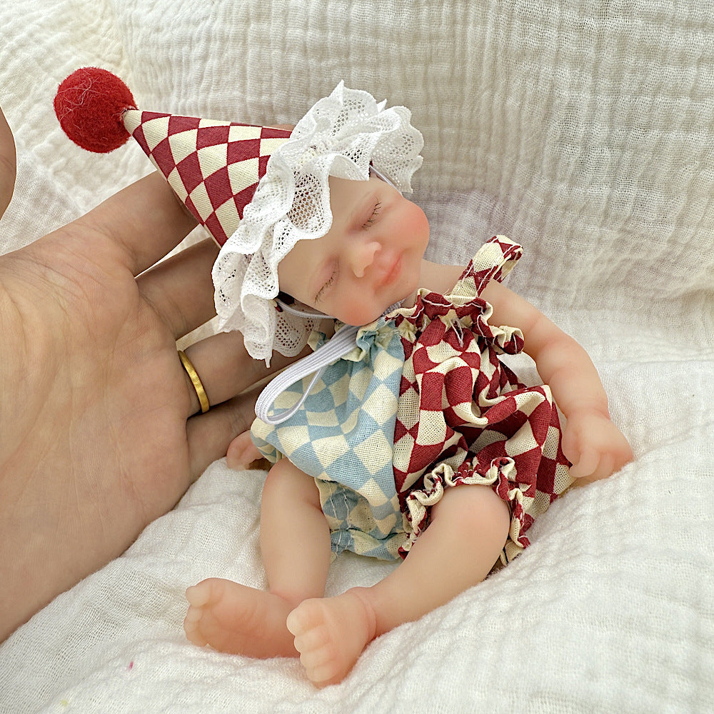 15cm Silicone Closed Eyes Pascale Mini Reborn Doll in clown costume