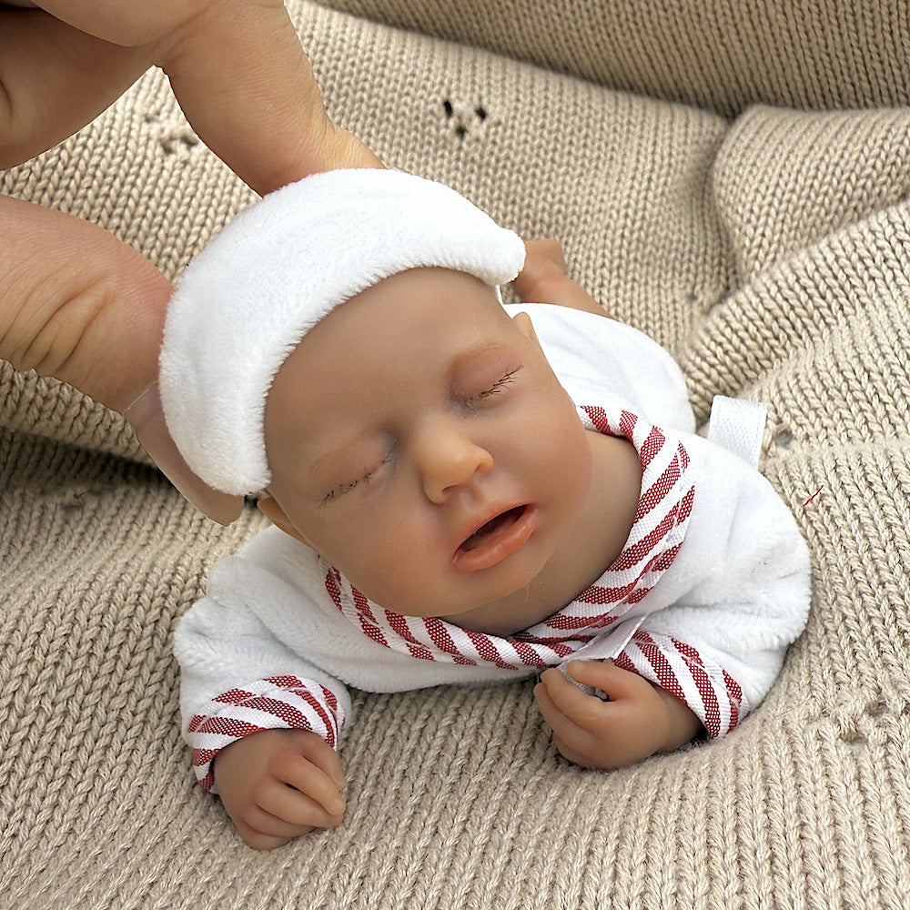 15cm Silicone Dark Skin Loulou Mini Reborn Doll in White Bathrobe