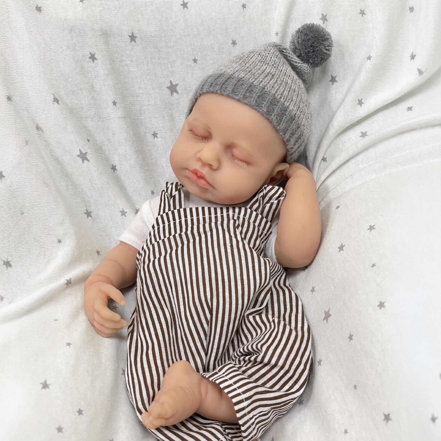 30cm Lifelike Full Silicone Asleep Loulou Reborn Doll In Stripe Clothes