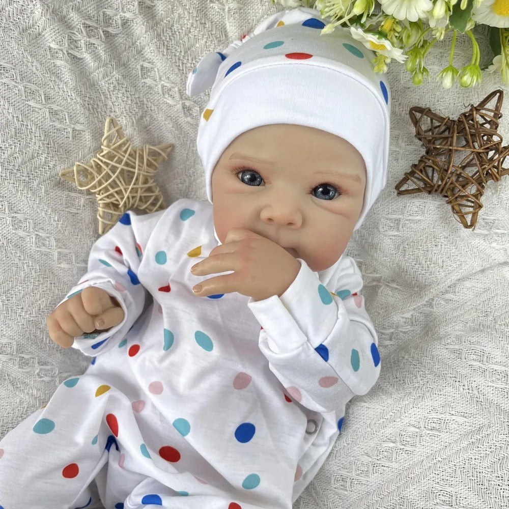 18 Inches Cute Open Eyes Bettie Reborn Dolls Girl In Polk Dot Jumpsuit